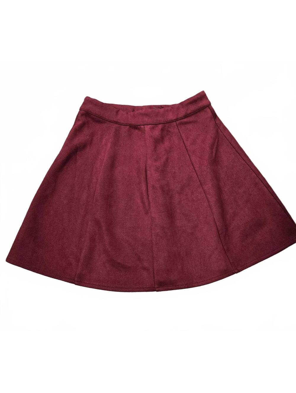 Burgundy Faux Suede Skater Mini Skirt - Size S
